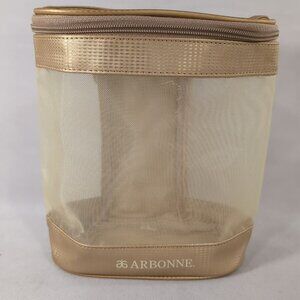 Arbonne Gold Mesh Makeup Bag Toiletry Pouch Zip Monogram Medium
